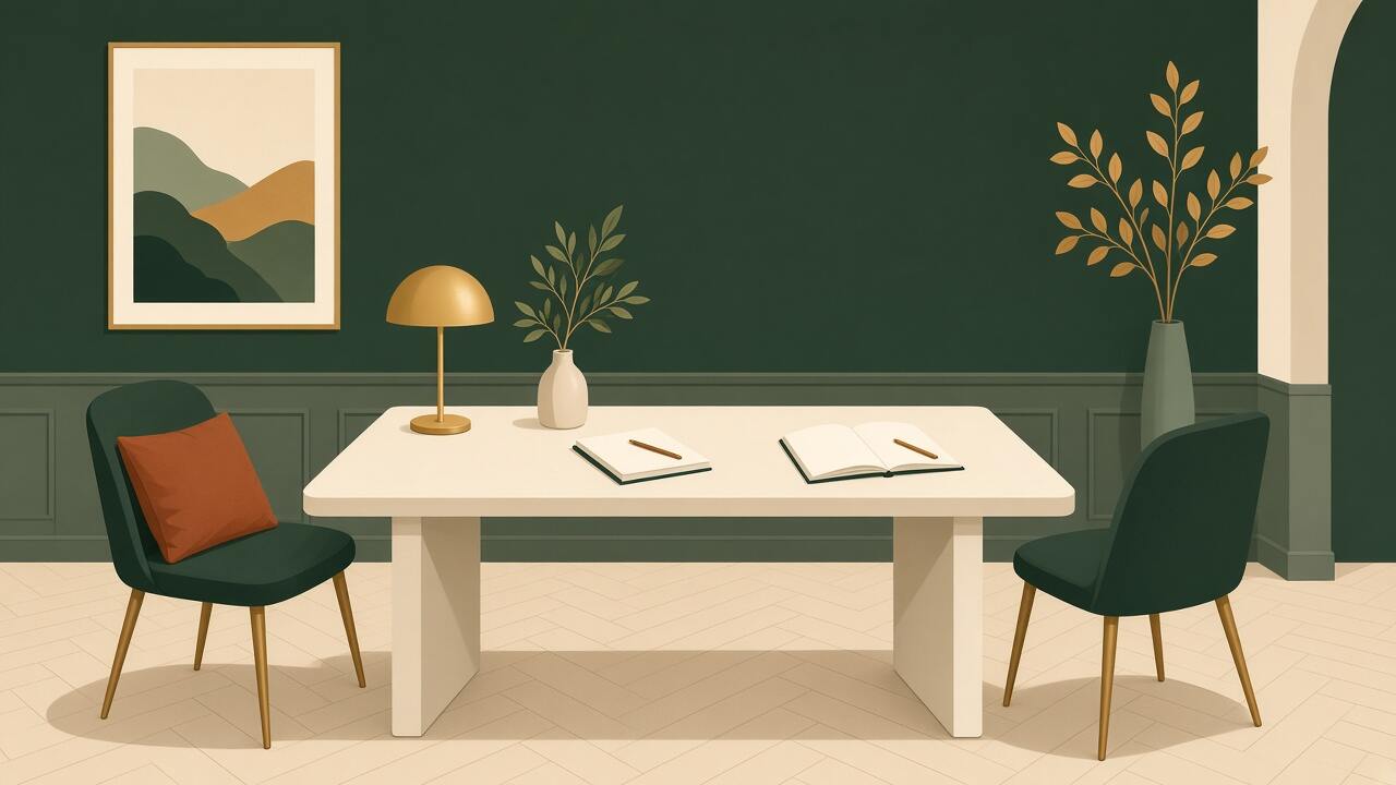 Example illustration of a meeting table. It is not a client meeting.