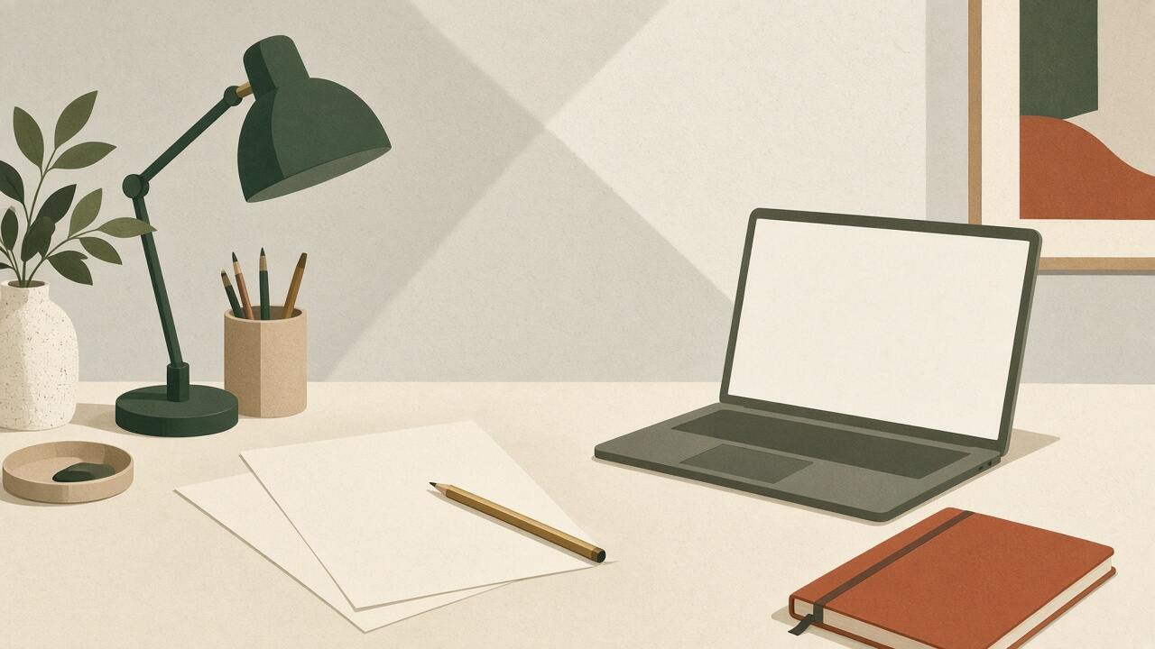 Example illustration of a design desk. It is not a photograph of a client's website.